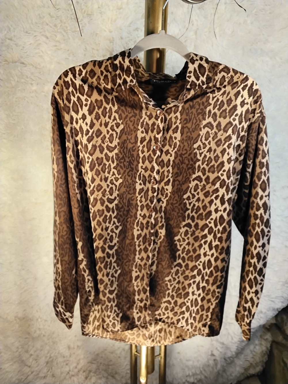 Leopard Print Button-Down Blouse in Brown